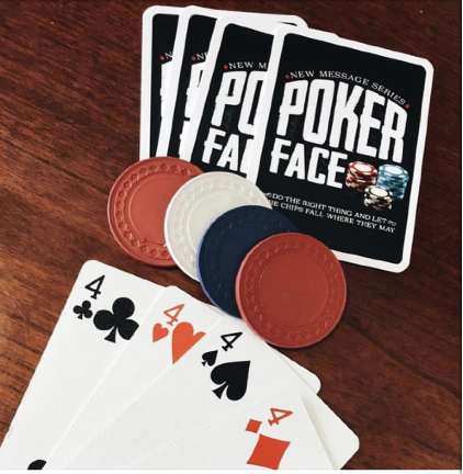 Poker Face series cards on a table with poker chips and playing cards