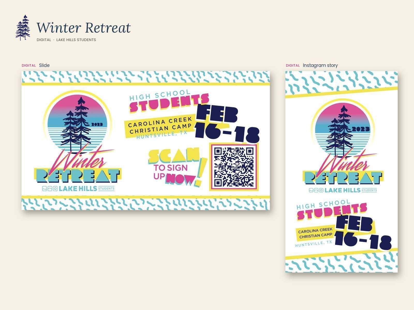Lake Hills Students Winter Retreat digital: the slide and the Instagram story
